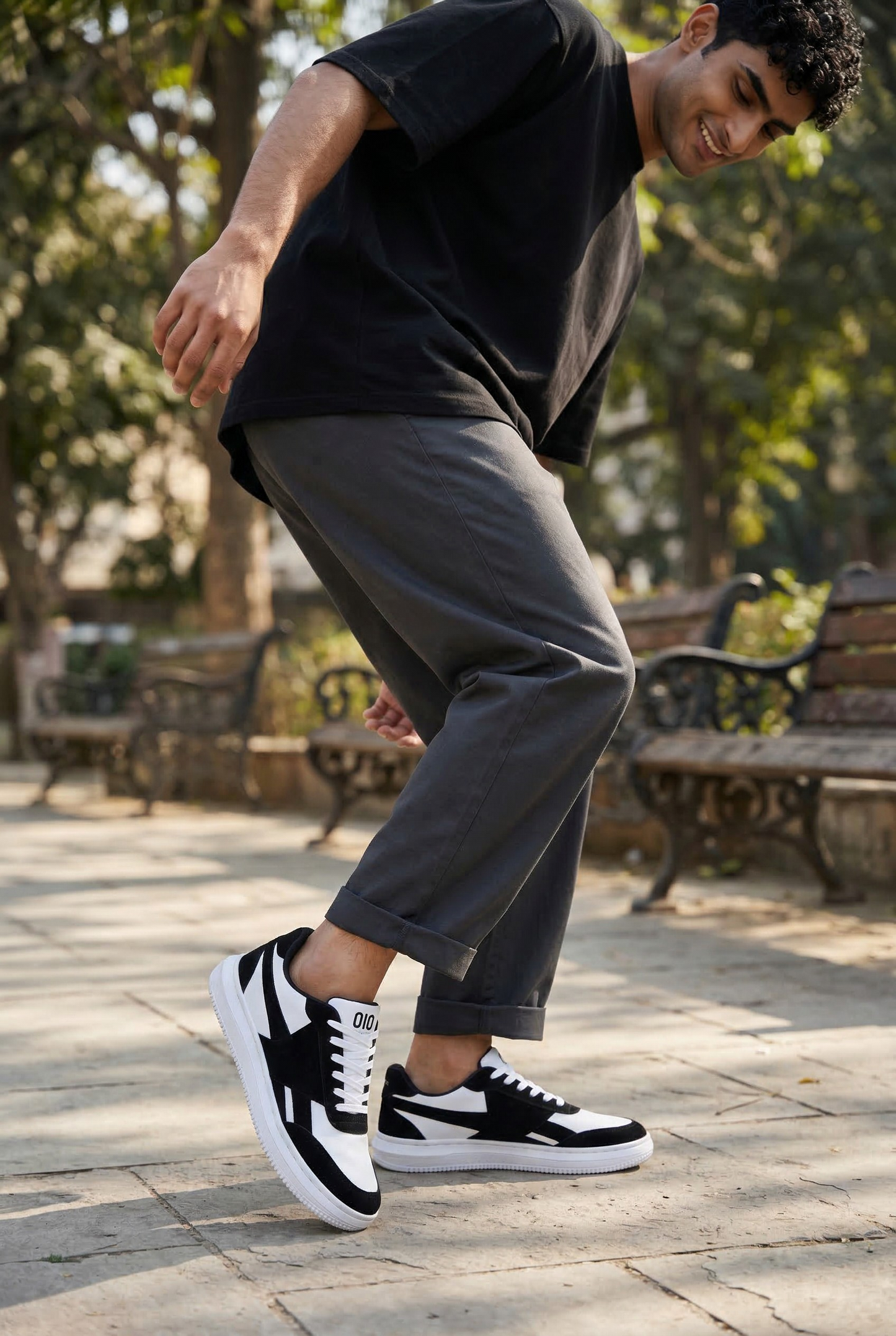 The Zebra: Black & White Lace-Up Sneaker
