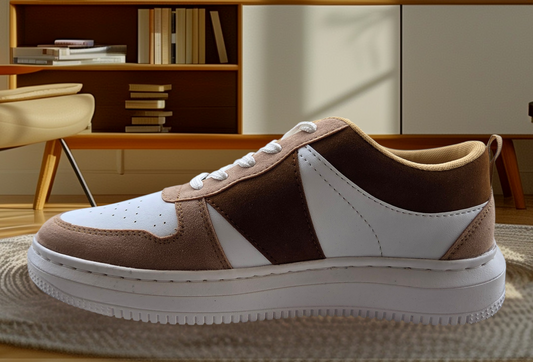 The Deer: White Sneaker with Brown Strips