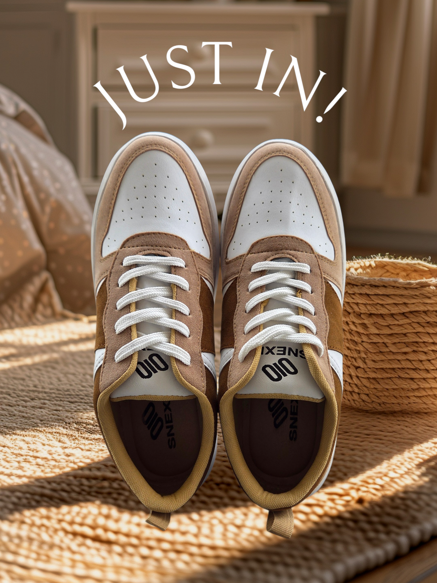 The Deer: White Sneaker with Brown Strips