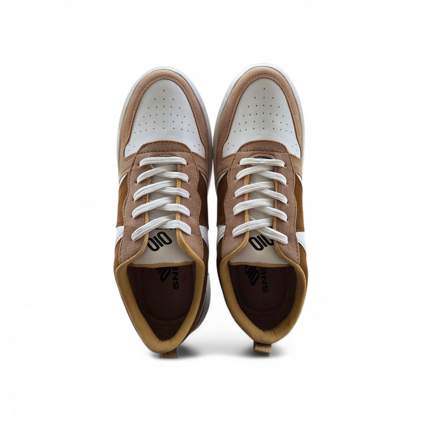The Deer: White Sneaker with Brown Strips
