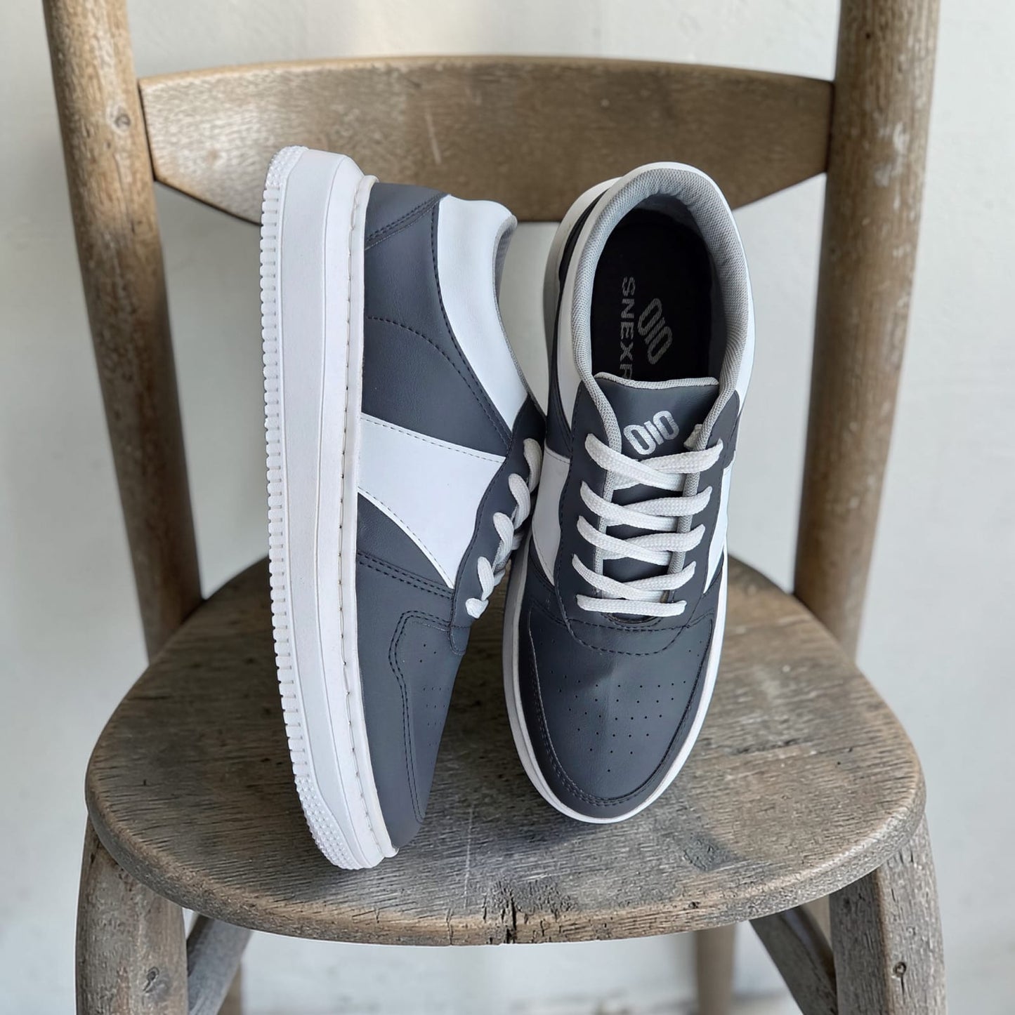 The Panda: Grey Sneaker with White Strips