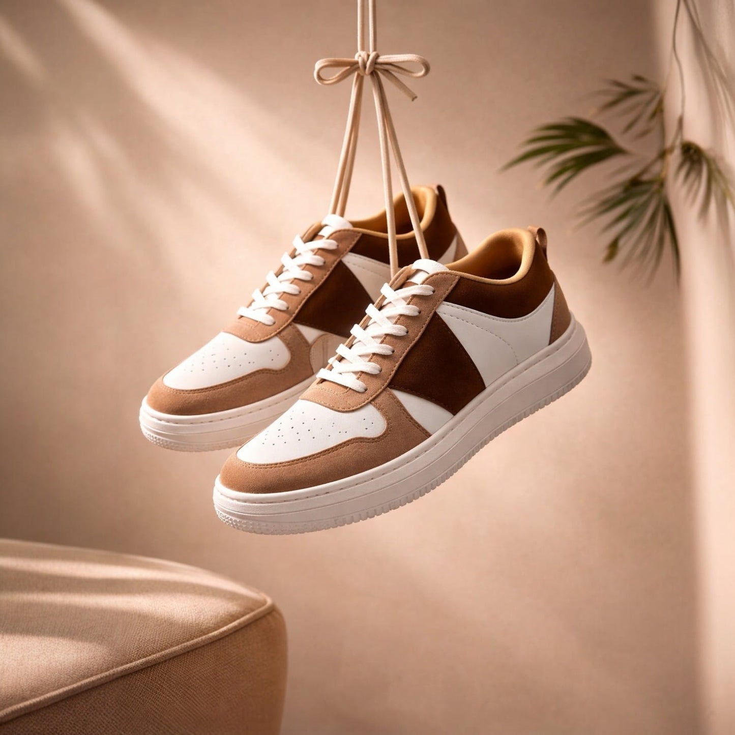 The Deer: White Sneaker with Brown Strips