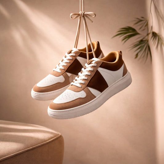 The Deer: White Sneaker with Brown Strips
