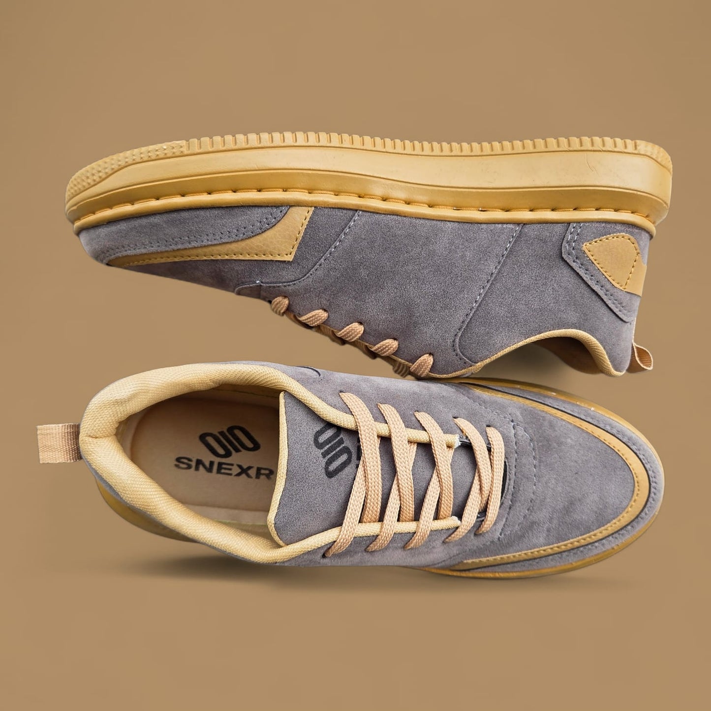 SNEXR Terra Luxe – Grey Suede Leather Premium Earth Tone Sneaker