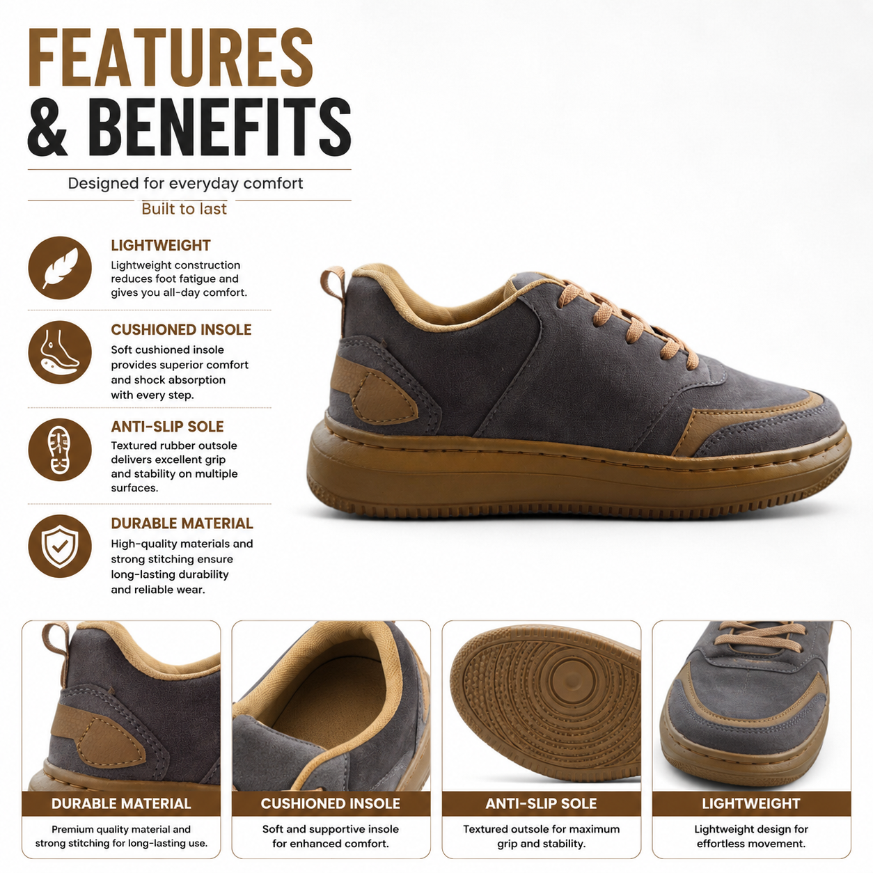 SNEXR Grey Suede Leather Premium Earth Tone Sneaker