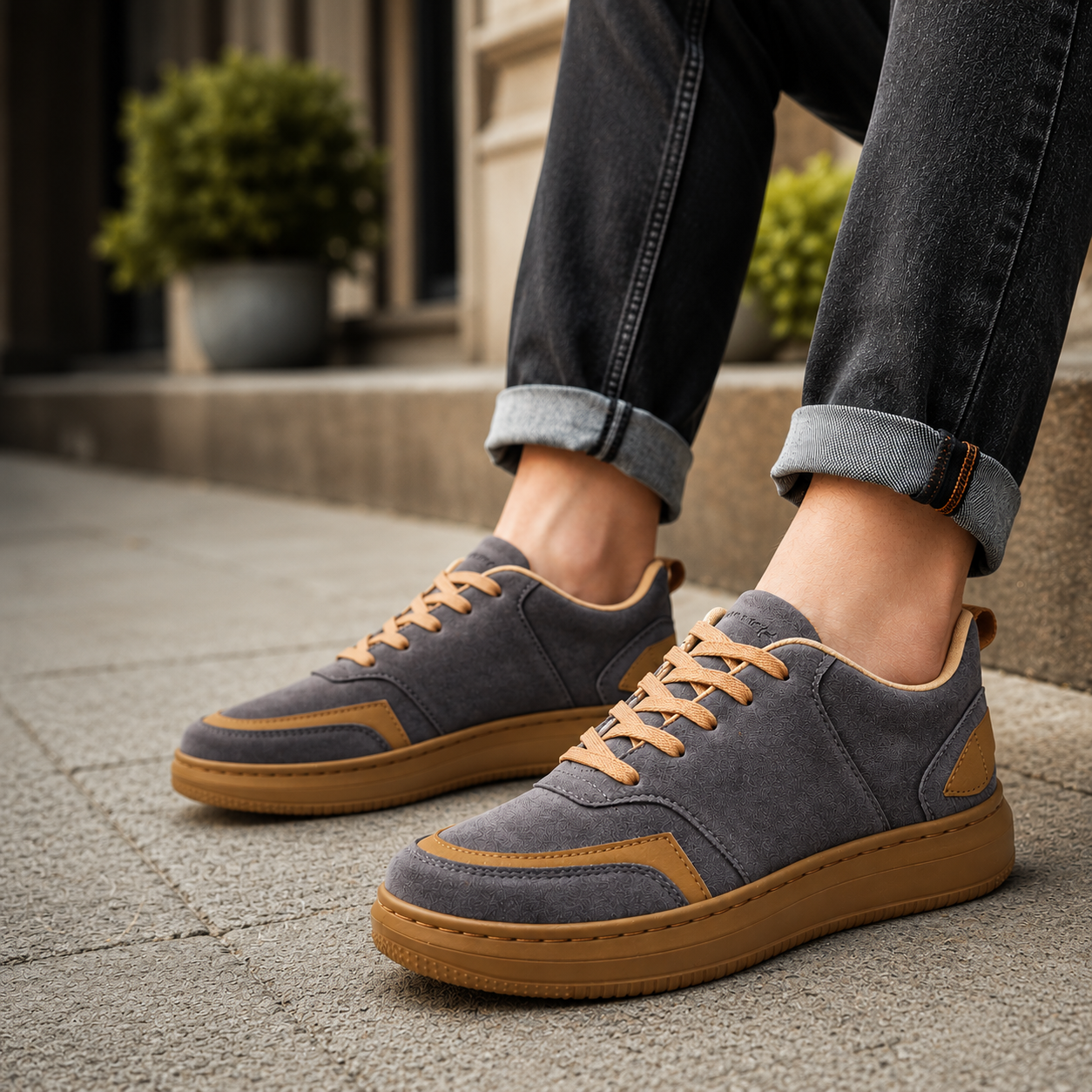 SNEXR Grey Suede Leather Premium Earth Tone Sneaker