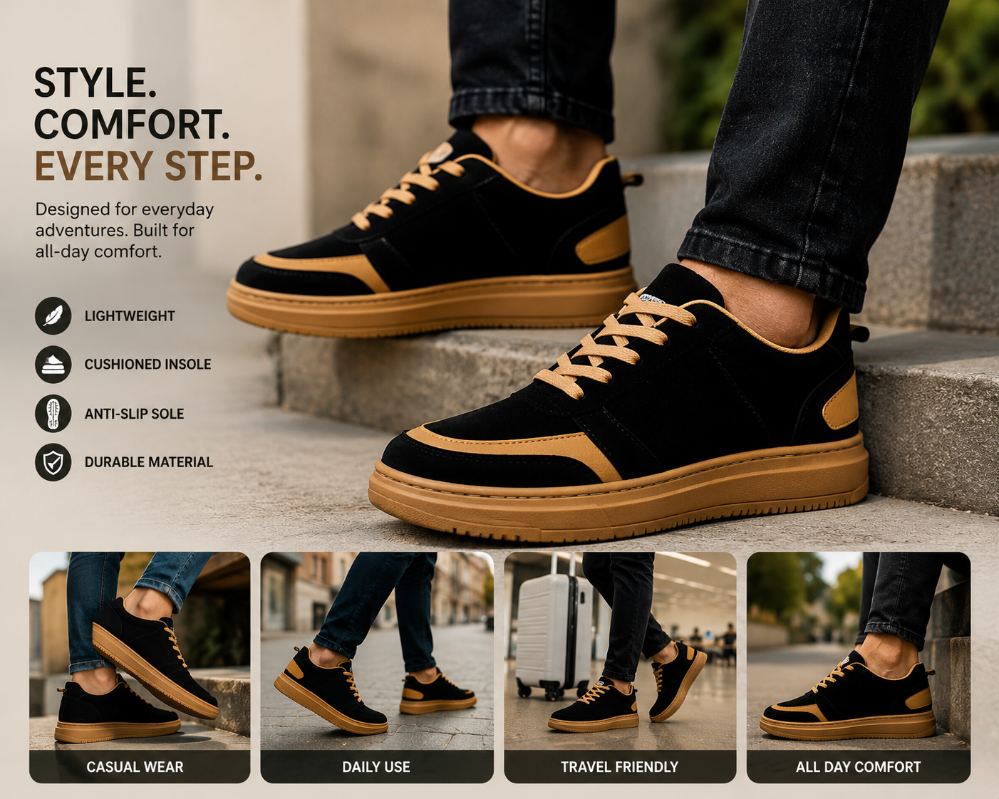 SNEXR Black Suede Leather Premium Sneaker