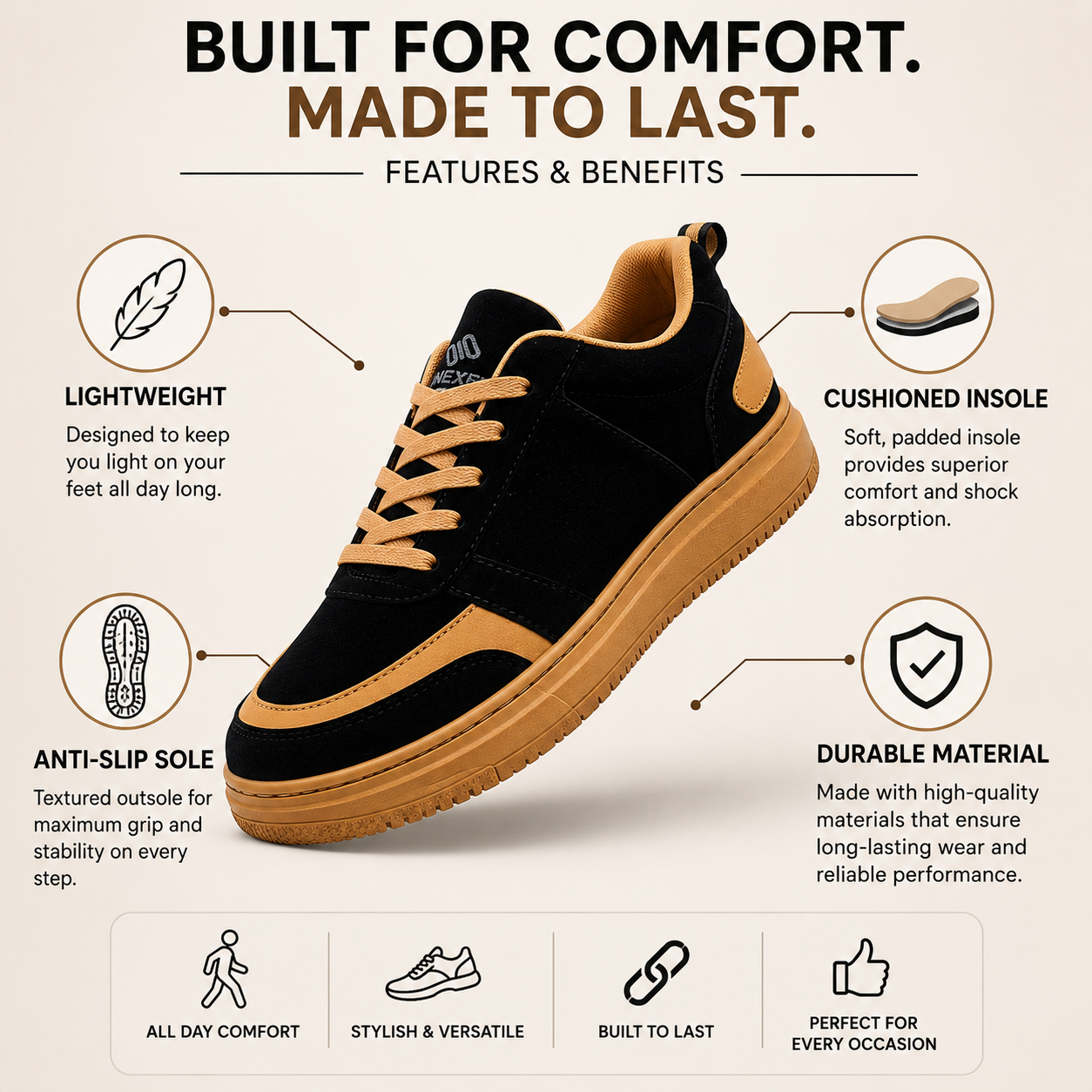 SNEXR Black Suede Leather Premium Sneaker